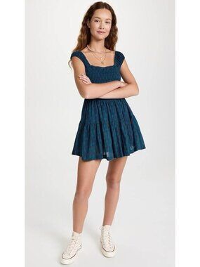 NWT Free People Sweet Annie Dress Fit Flare Blue Brown Size Large L New